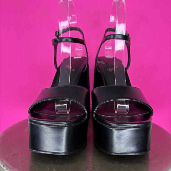 Zara Black Chunky High Heeled Platform Sandal Sz 39 - Picture 2 of 8